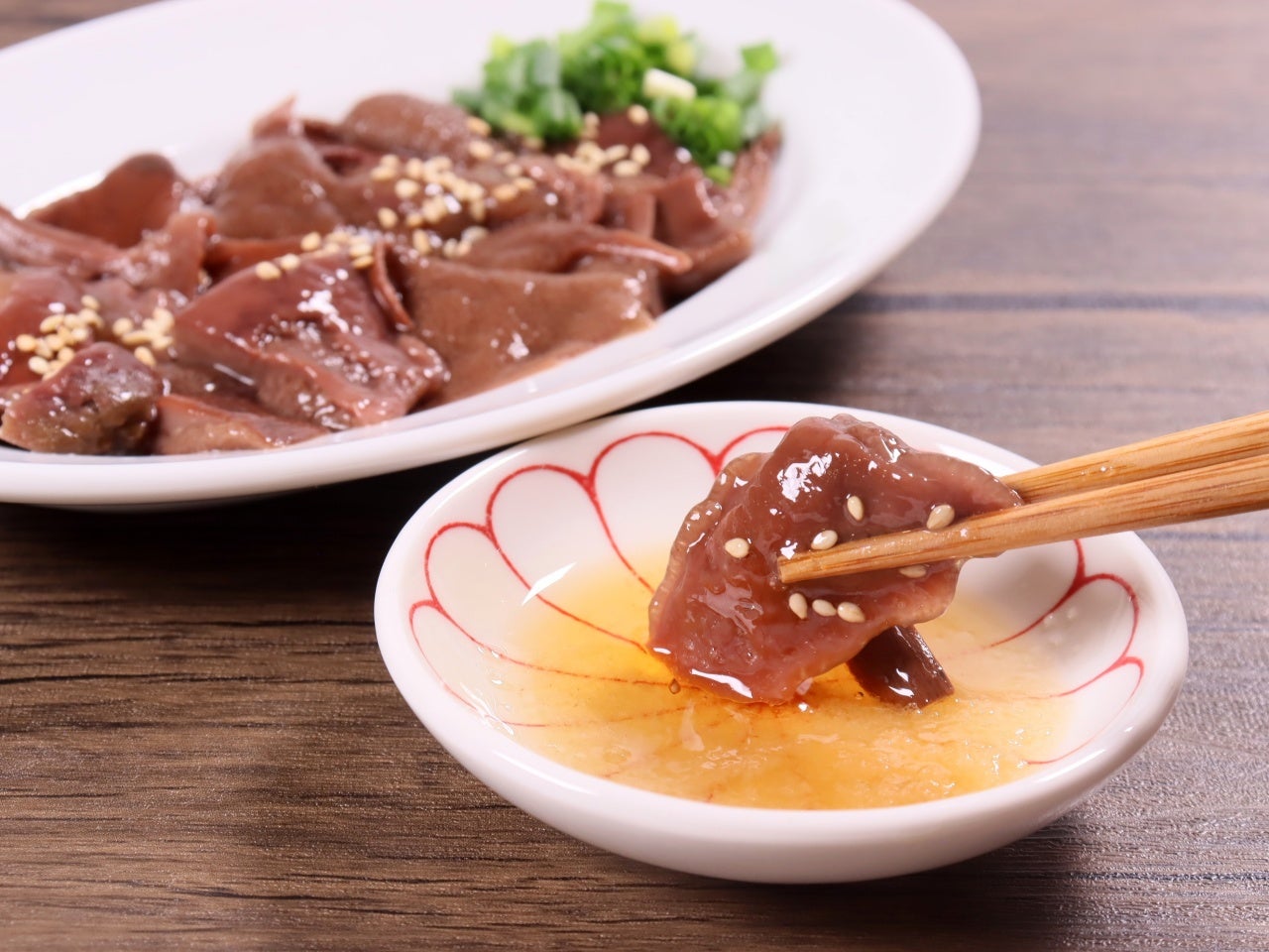 レバ刺しと同じように塩とごま油で