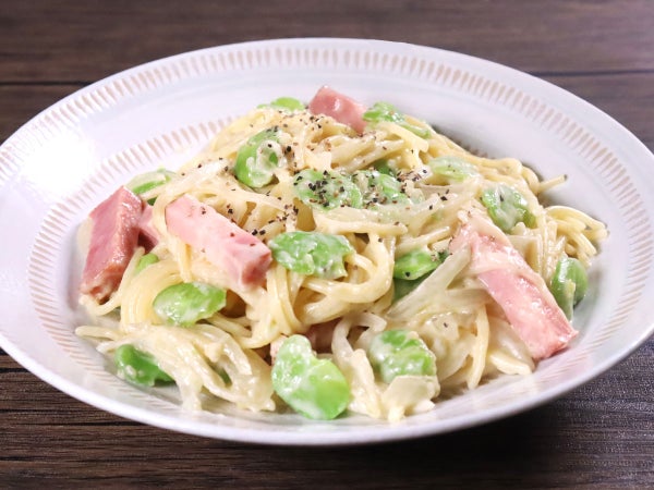 そらまめとベーコンのクリームパスタ